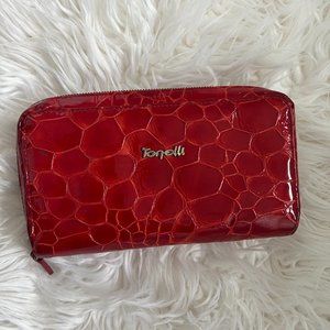 TONELLI ZIPPY LEATHER WALLET XL RED SHINY ALLIGATOR